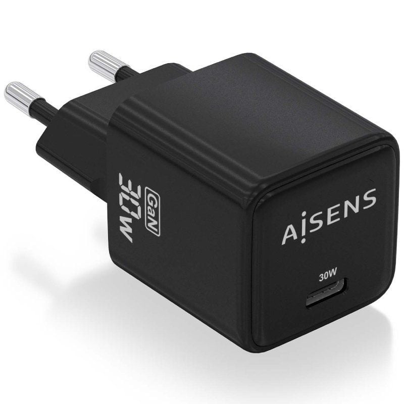 Cargador de Pared GaN Aisens ASCH-30W1P036-BK/ 1xUSB Tipo-C/ 30W