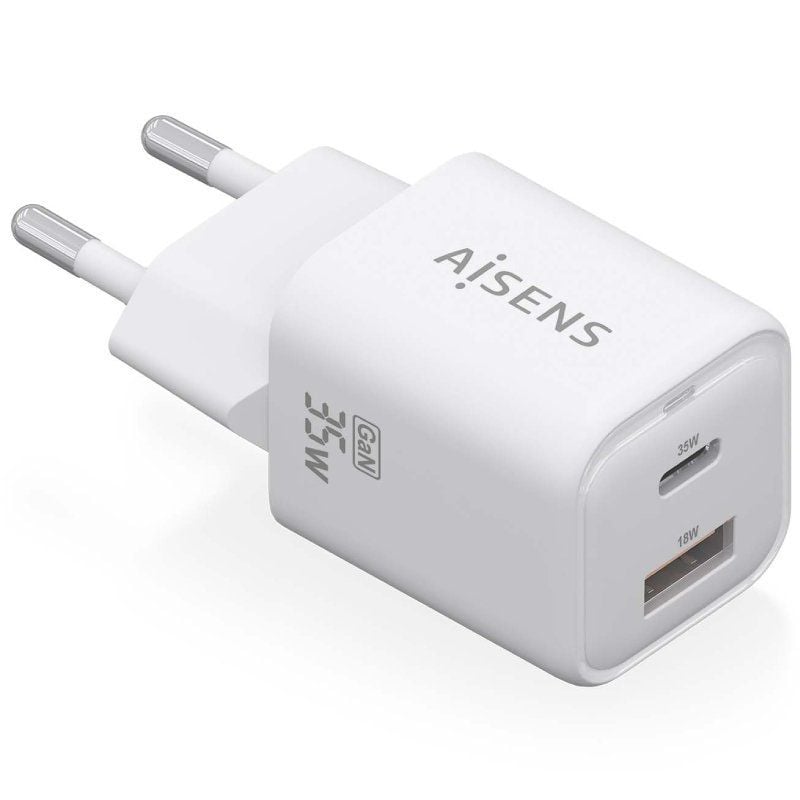 Cargador de Pared GaN Aisens ASCH-35W2P024-W/ 1xUSB Tipo-C/ 1xUSB/ 35W