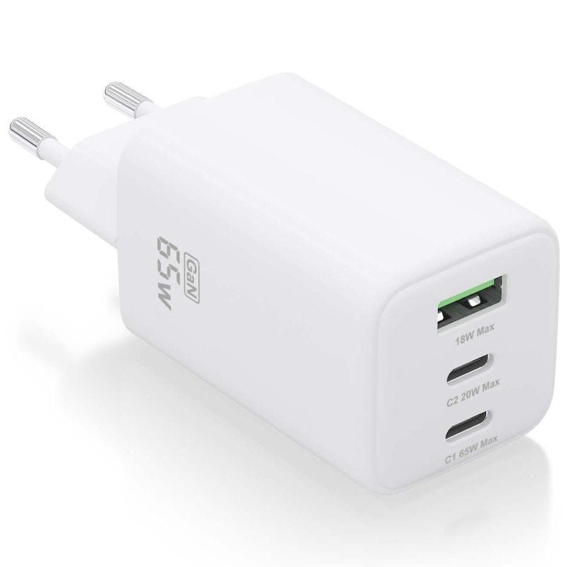 Cargador de Pared GaN Aisens ASCH-65W3P041-W/ 2xUSB Tipo-C/ 1xUSB/ 65W