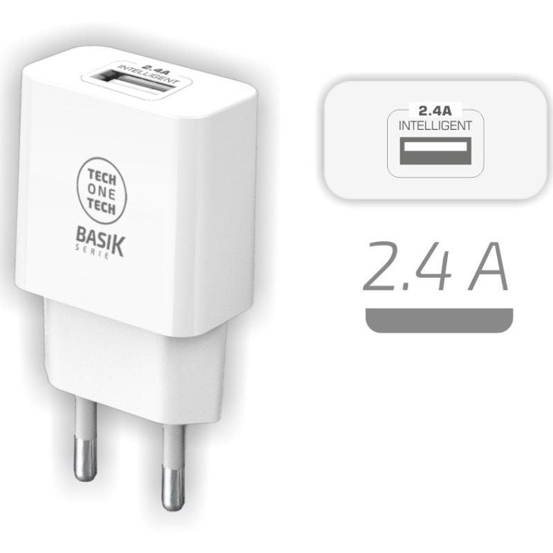 Cargador de Pared Tech One Tech TEC2904/ 1xUSB/ 2.4A/ Blanco