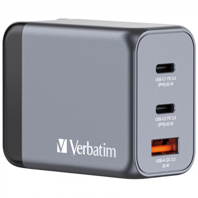 Cargador de Pared Universal GaN Verbatim GNC-65/ 2xUSB Tipo-C/ 1xUSB/ 65W